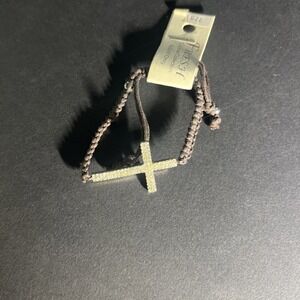 Fresh crystal collection cross braided bracelet adjustable Brown